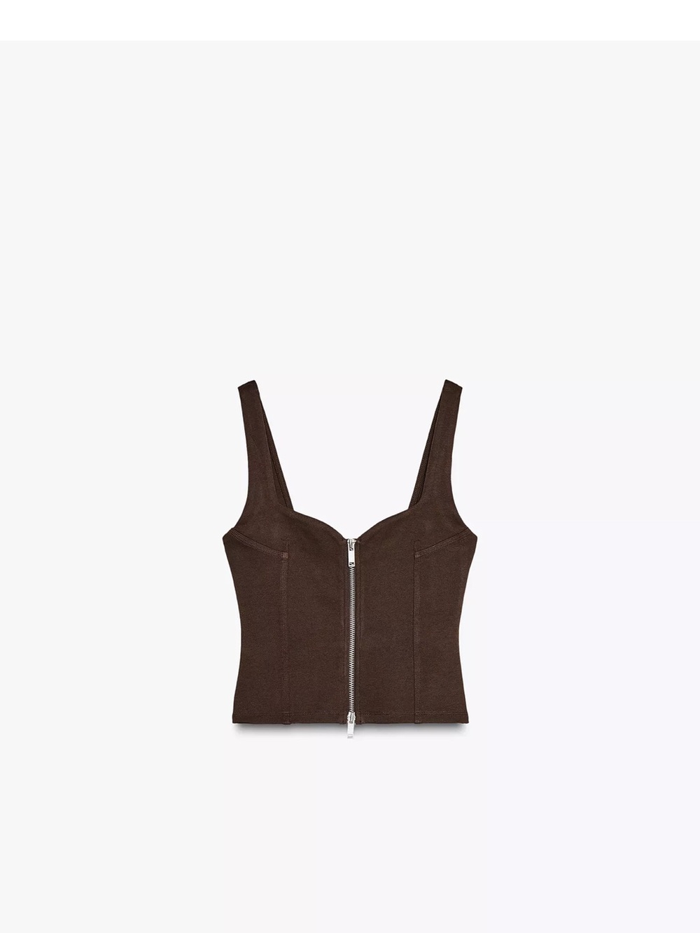 Zara Brown Zip-Front Cropped Tank Top